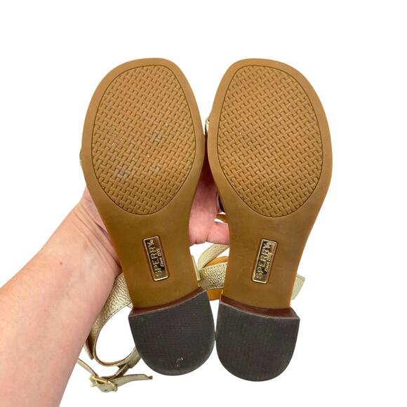 Sperry Top Sider Gold Cup Vivian Mora Platinum Gold Leather Heeled Sandals - Picture 10 of 10